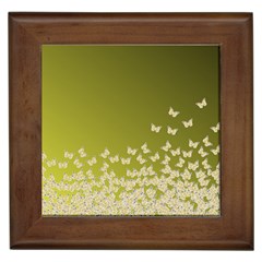 Yellow, Gold Gradient Butterflies Pattern, Cute Insects Theme Framed Tile by Casemiro