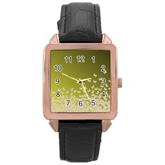 Yellow, Gold Gradient Butterflies Pattern, Cute Insects Theme Rose Gold Leather Watch  by Casemiro