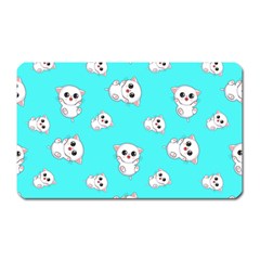 Azure Blue And Crazy Kitties Pattern, Cute Kittens, Cartoon Cats Theme Magnet (rectangular) by Casemiro