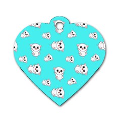 Azure Blue And Crazy Kitties Pattern, Cute Kittens, Cartoon Cats Theme Dog Tag Heart (one Side) by Casemiro