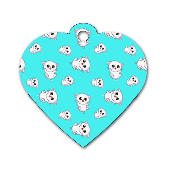 Azure blue and Crazy kitties pattern, cute kittens, cartoon cats theme Dog Tag Heart (One Side)