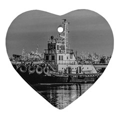 Tugboat At Port, Montevideo, Uruguay Ornament (heart) by dflcprintsclothing