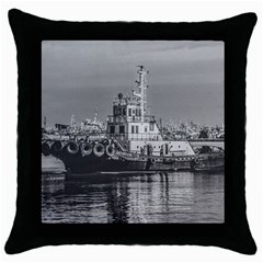 Tugboat At Port, Montevideo, Uruguay Throw Pillow Case (black) by dflcprintsclothing