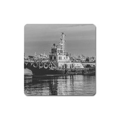 Tugboat At Port, Montevideo, Uruguay Square Magnet by dflcprintsclothing