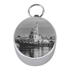 Tugboat At Port, Montevideo, Uruguay Mini Silver Compasses