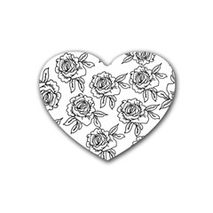 Line Art Black And White Rose Heart Coaster (4 Pack) 