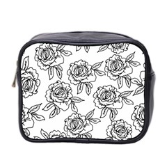 Line Art Black And White Rose Mini Toiletries Bag (two Sides)