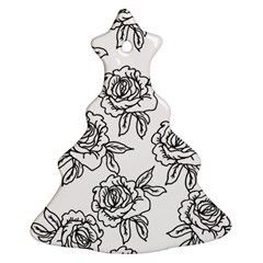 Line Art Black And White Rose Christmas Tree Ornament (two Sides)