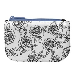 Line Art Black And White Rose Large Coin Purse