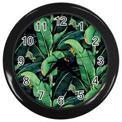 Night Tropical Banana Leaves Wall Clock (black)