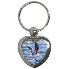 Seagull Flying Over Sea, Montevideo, Uruguay Key Chain (heart) by dflcprintsclothing