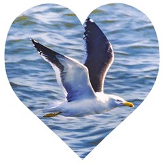 Seagull Flying Over Sea, Montevideo, Uruguay Wooden Puzzle Heart by dflcprintsclothing