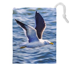 Seagull Flying Over Sea, Montevideo, Uruguay Drawstring Pouch (5xl) by dflcprintsclothing