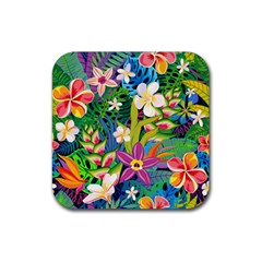 Colorful Floral Pattern Rubber Coaster (square)  by designsbymallika