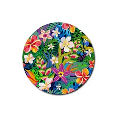 Colorful Floral Pattern Rubber Coaster (round)  by designsbymallika