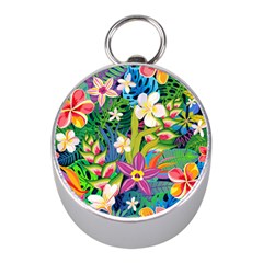Colorful Floral Pattern Mini Silver Compasses by designsbymallika