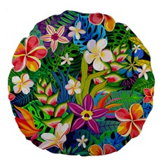 Colorful Floral Pattern Large 18  Premium Flano Round Cushions by designsbymallika