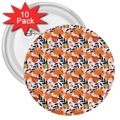 Black Orange Autumn Leaves Pattern 3  Buttons (10 Pack)  by designsbymallika