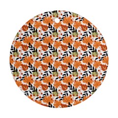 Black Orange Autumn Leaves Pattern Round Ornament (two Sides) by designsbymallika