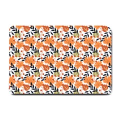 Black Orange Autumn Leaves Pattern Small Doormat  by designsbymallika