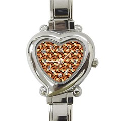 Autumn Leaves Orange Pattern Heart Italian Charm Watch by designsbymallika