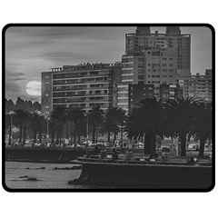 Sunset Coastal Urban Scene, Montevideo, Uruguay Double Sided Fleece Blanket (medium)  by dflcprintsclothing