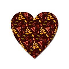 Yellow Green Orange Leaf Pattern Heart Magnet by designsbymallika