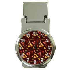 Yellow Green Orange Leaf Pattern Money Clip Watches