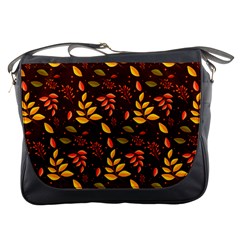 Yellow Green Orange Leaf Pattern Messenger Bag by designsbymallika