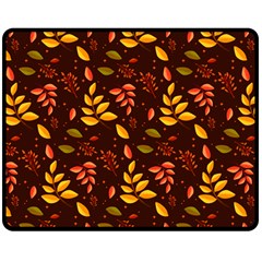 Yellow Green Orange Leaf Pattern Double Sided Fleece Blanket (medium)  by designsbymallika