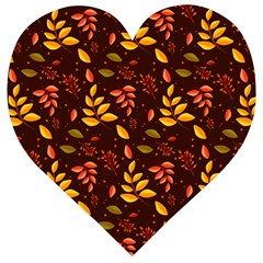 Yellow Green Orange Leaf Pattern Wooden Puzzle Heart