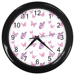 Pink Purple Butterfly Wall Clock (black) by designsbymallika
