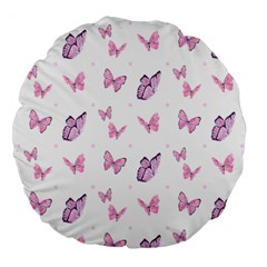 Pink Purple Butterfly Large 18  Premium Round Cushions by designsbymallika