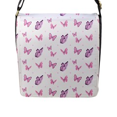 Pink Purple Butterfly Flap Closure Messenger Bag (l) by designsbymallika