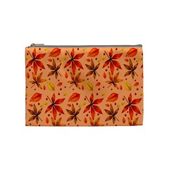 Orange Brown Leaves Cosmetic Bag (medium) by designsbymallika