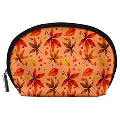 Orange Brown Leaves Accessory Pouch (large) by designsbymallika