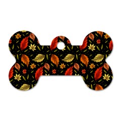 Golden Orange Leaves Dog Tag Bone (one Side) by designsbymallika