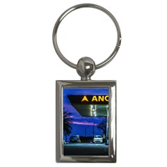 Night Scene Gas Station Building, Montevideo, Uruguay Key Chain (rectangle) by dflcprintsclothing