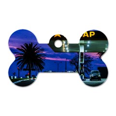 Night Scene Gas Station Building, Montevideo, Uruguay Dog Tag Bone (one Side) by dflcprintsclothing