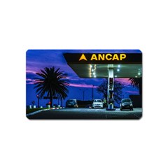 Night Scene Gas Station Building, Montevideo, Uruguay Magnet (name Card) by dflcprintsclothing