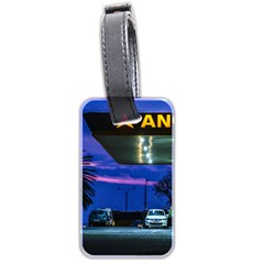 Night Scene Gas Station Building, Montevideo, Uruguay Luggage Tag (two sides)