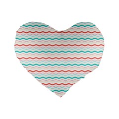 Aqua Coral Waves Standard 16  Premium Flano Heart Shape Cushions