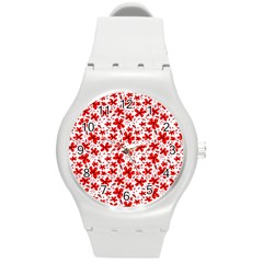 Red Flowers Round Plastic Sport Watch (m)