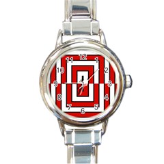 Square Maze Red Round Italian Charm Watch by tmsartbazaar