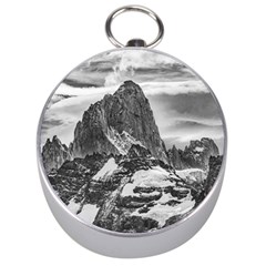 Fitz Roy And Poincenot Mountains, Patagonia Argentina Silver Compasses by dflcprintsclothing