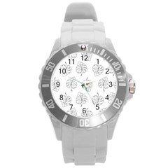 Doodle Leaves Round Plastic Sport Watch (l) by goljakoff