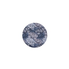 Art Deco Blue And Grey Lotus Flower Leaves Floral Japanese Hand Drawn Lily 1  Mini Buttons by DigitalArsiart