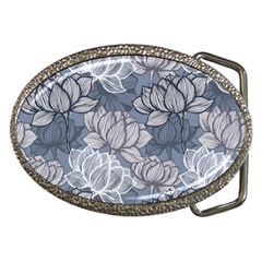 Art Deco Blue And Grey Lotus Flower Leaves Floral Japanese Hand Drawn Lily Belt Buckles by DigitalArsiart