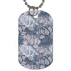 Art Deco Blue And Grey Lotus Flower Leaves Floral Japanese Hand Drawn Lily Dog Tag (two Sides) by DigitalArsiart