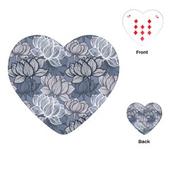 Art deco Blue and grey lotus Flower Leaves Floral Japanese hand drawn lily Playing Cards Single Design (Heart)